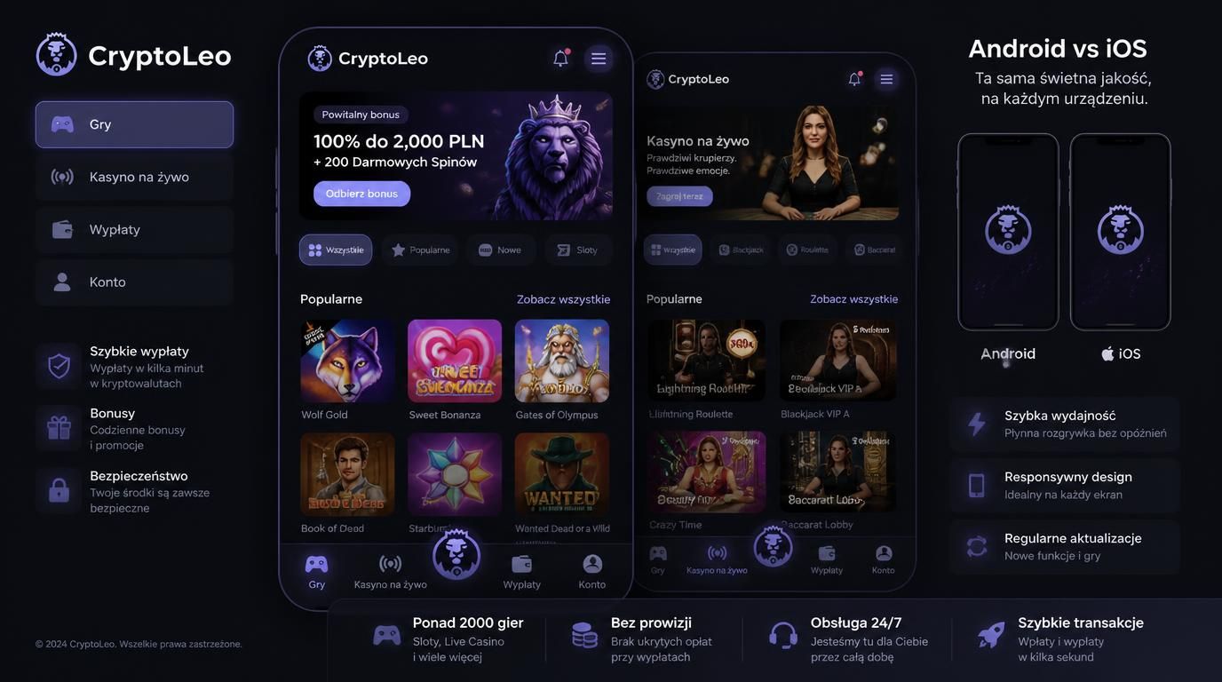 porównanie interfejsów Cryptoleo na iOS i Androidzie – czysty layout, czytelne czcionki
