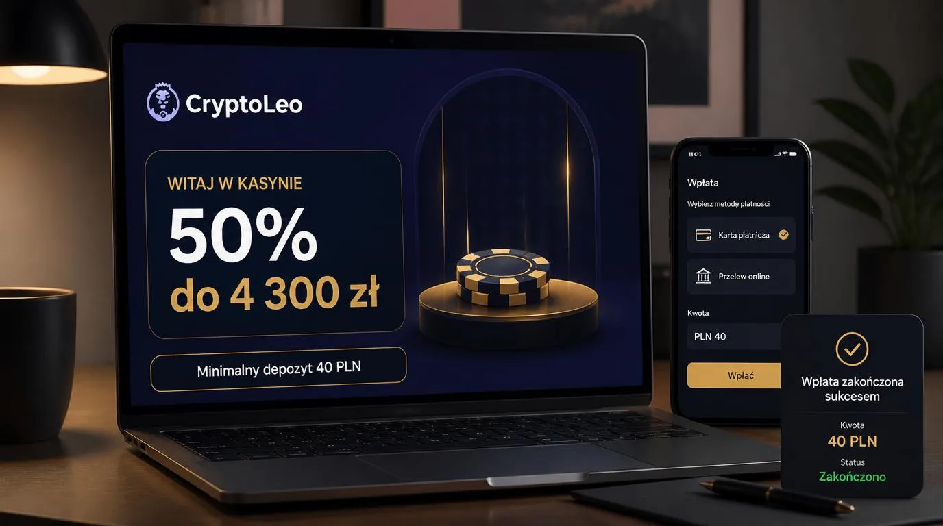 Ekran promocji powitalnej z bonusem 50% do 4 300 zł i minimalnym depozytem 40 PLN